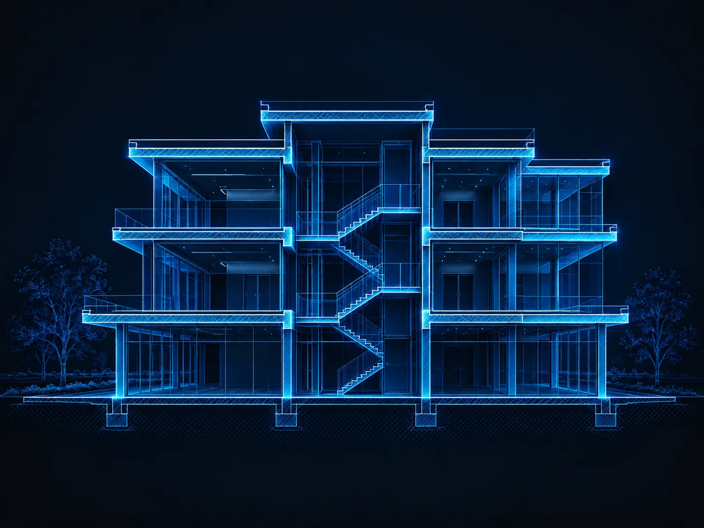 Corte de edificio con escalera