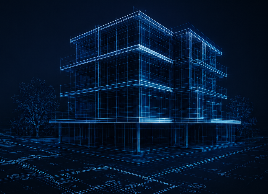 Perspectiva wireframe de un edificio — Layerix